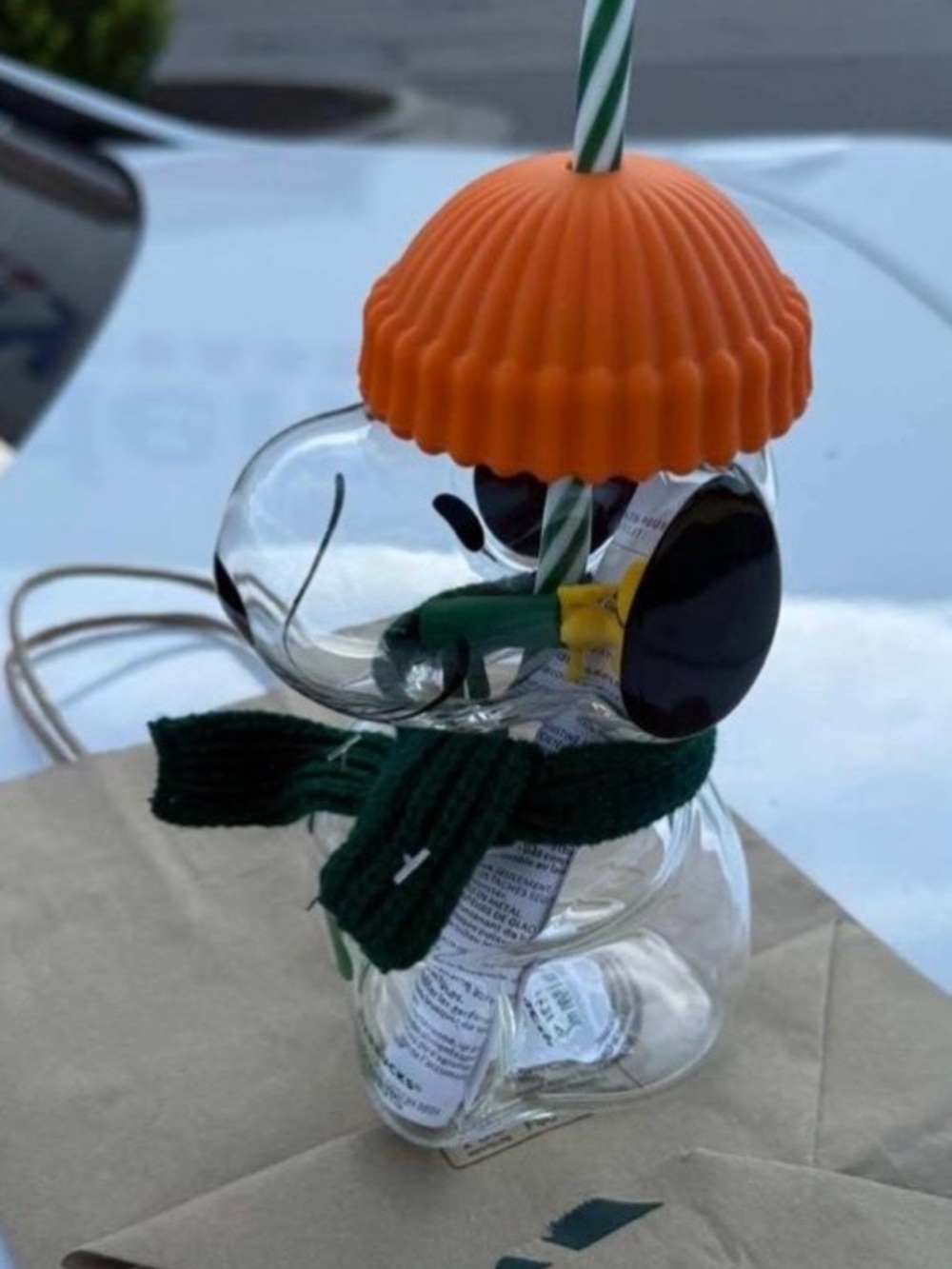 Kids Orange Silicone Hat Drink Cup with Green Scarf Accent
